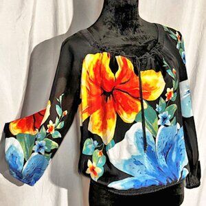 White House Black Market Silk Blouse, Exotic Flowers, Medium